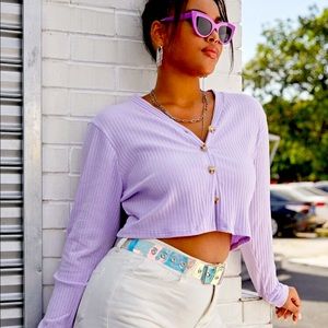 Plus Ribbed Button Crop Top